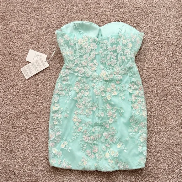 NEW Stacees Mint Green Lace Mini Dress Corset Bodice Lace-Up Back Formal